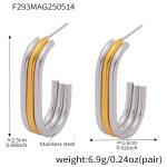 color: F293-Two-tone Gold Three Layer Geometric U Shape Earrings