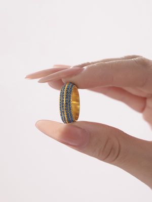 Four Rows Full Diamond Inlaid 5A Zircon Heavy Industry Ring Stainless Steel Light Luxury Index Finger Ring Women's Non-Fading