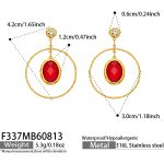 color: F337-Red Glass Stone Gold Earrings