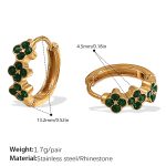 color: EH1096GNG Green Rhinestone Gold Hoop Earrings