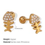 color: EH983WEG White Rhinestone Gold Stud Earrings