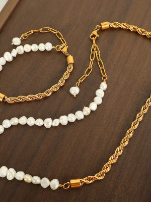 New Twist Pearl Stitching Necklace Bracelet Light Luxury All-Matching Graceful Women's Jewelry Set