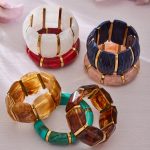 Morandi Color Matching Resin Wide Elastic Bracelet High Quality All-Match Stainless Steel Bracelet