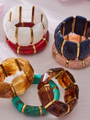 Morandi Color Matching Resin Wide Elastic Bracelet High Quality All-Match Stainless Steel Bracelet