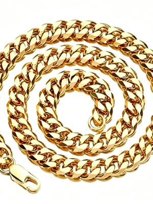 Stainless Steel Cuban Link Chain Personality Men Fashion Brands Hiphop Gold Plated 18K Gold Necklace