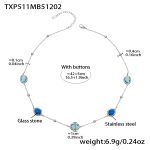 color: TXP511-Mixed Blue Glass Stone Steel Color Necklace 40+5cm