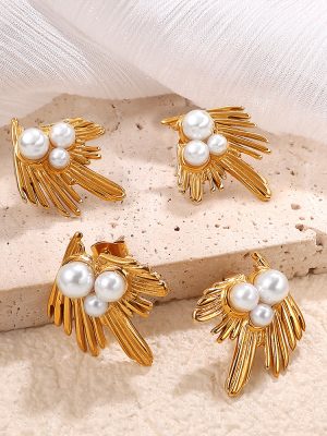 Advanced New Irregular Feather Studs Temperament Wild 18K Gold Plating Stainless Steel Women