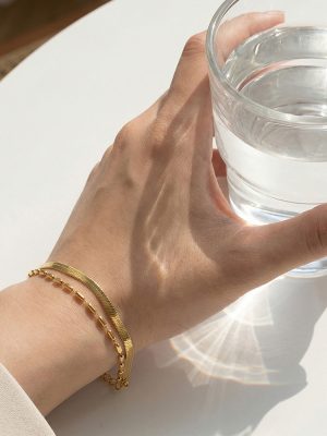 Cold Stainless Steel Blade Chain Stitching Bead Chain Double-Layer Bracelet PVD Gold Plated Non-Fading