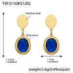 color: TXF511-Blue Color Faceted Stone Gold Earrings