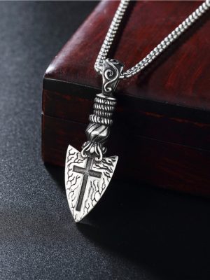 Hip Hop Cross Arrow Vintage Boat Anchor Necklace Stainless Steel Pendant Ornament
