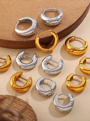 New Summer Advanced Cold Geometric Hoop Earrings Stainless Steel Plated 18K Gold and Daylight Color Often Simple Earrings