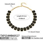 color: TXP554-Black Glass Stone Gold Necklace -50.5cm
