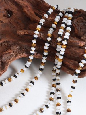 Premium Retro Ethnic Natural White Jade Tigereye Handmade Beaded Necklace round Ornament