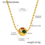 color: P1110-Green Rhinestone Seed Beads Necklace 45+5cm