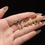 Stainless Steel Red and Green Zircon Stud Earrings Women's Light Luxury Earrings High-End Earrings All-Match Jewelry