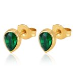 color: Drop Stud Earrings Green Zircon Gold