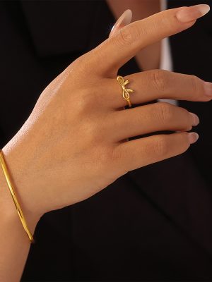 Bow Ring Glossy Buckle Simple Bracelet Bracelet Stainless Steel PVD 18K Gold Plated Jewelry Set