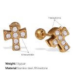 color: EH988WEG White Rhinestone Gold Stud Earrings
