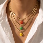 Dopamine Color Twelve Constellation round Plate Pendant Snake Bones Chain Necklace Plated 18K Gold Stacked Wear Necklace