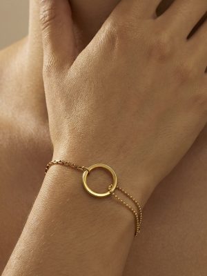 Minimalist Ring Stitching round Beads Chain Bracelet Design Simple Temperamental Bracelet 18K Gold Plating