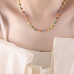 color: P1528-Colorful Enamel Gold Necklace -45+5cm