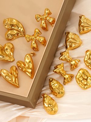Stainless Steel High-Grade Bow Love Light Luxury Hammered Stud Earrings Female 18K Gold Plating Earrings