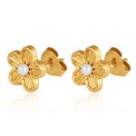 color: Embossed Flower Stud Earrings 8 Gold