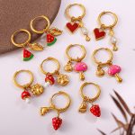 Simple, Sweet and Cute DIY Chili Strawberry Pendant Earrings Stainless Steel Plated 18K Gold and Daylight Color Often Ornament Women