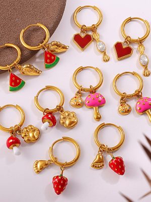Simple, Sweet and Cute DIY Chili Strawberry Pendant Earrings Stainless Steel Plated 18K Gold and Daylight Color Often Ornament Women