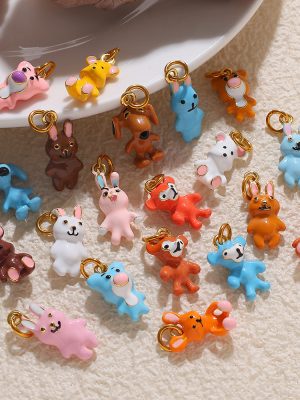 INS Oil Dripping Monkey Rabbit Dog Pendant DIY Matching Pendant Accessories Copper Plating 18K Gold Female