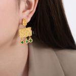 color: F950-Gold Green Glass Stone Earrings