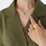 color: P300-Gold Green Zircon Necklace -40+5cm