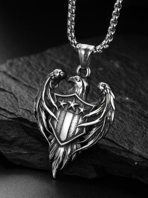 Retro Two-Wing Eagle Dog Tag Stainless Steel Pendant Street Necklace