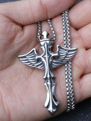 Pendant Men's Fashion Personality Angel Wings Stainless Steel Necklace Street Hipster Hip Hop Jewelry