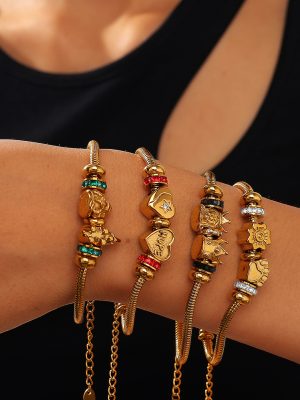 New Retro DIY Crown Love Pendant Bracelet Stainless Steel 18K Gold Plating Advanced