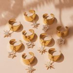 Super Shiny Full Zirconium Star Pendant Open Ring Environmental Protection Stainless Steel Material Wide Face Ring