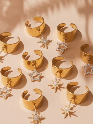 Super Shiny Full Zirconium Star Pendant Open Ring Environmental Protection Stainless Steel Material Wide Face Ring