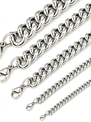 Stainless steel men's cuban link chain necklace, hip-hop bracelet, bold round-polished chain ornament.