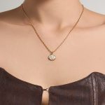 Stainless Steel 18K Gold Plating Shell Oil Dripping Design Women's Necklace Imitation Pearl Clavicle Chain