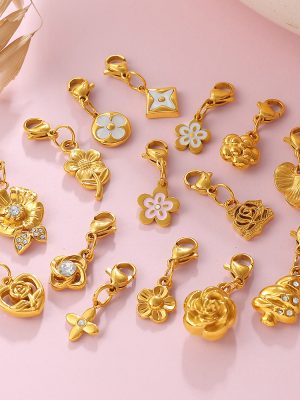 Sweet Golden Flower Series Lobster Buckle Pendant Stainless Steel DIY Bracelet Necklace Accessories