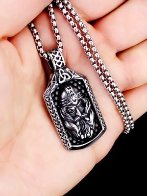 Stainless Steel Retro Myth Odin Logo Vikings Warrior Pendant Men Punk Hip Hop Necklace