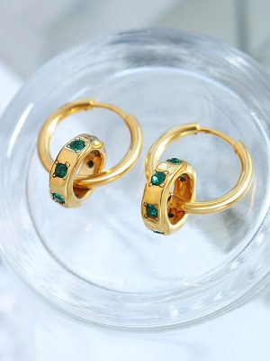 Jewelry Simple Bracelet Buckle Inlaid Beccarite Ring Pendant Earrings Stainless Steel Gold-Plated Earrings