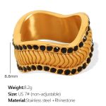 color: JZ19 US Size 7# Black Rhinestone Gold Ring