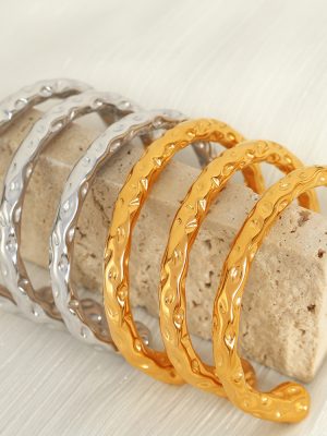 Stainless Steel Simple Hammer Pattern Open Bracelet Personality All-Match Jewelry Couple