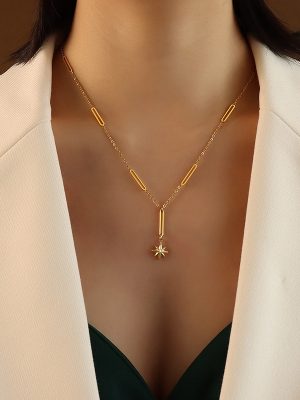 New Design Six-Pointed Star Pendant Clavicle Chain Simple Personality Tassel Necklace Ornament Women's Light Luxury