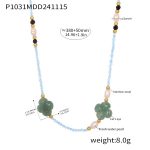color: P1031-Cat's Eye Stone Blue Freshwater Pearl Necklace