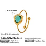 color: TXA265-Light Green Triangle Glass Stone Open Ring -8-Size 10
