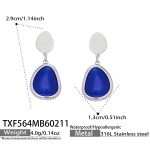 color: TXF564-Steel Color Sapphire Blue Cat's Eye Stone Earrings