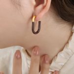 color: F936-Brown Enamel Gold Earrings