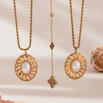 Classic Style Natural Shell Four-Leaf Flower Y-Shaped Tassel Inlaid Zirconium Clavicle Chain Exquisite Imitation Pearl Twin Necklace